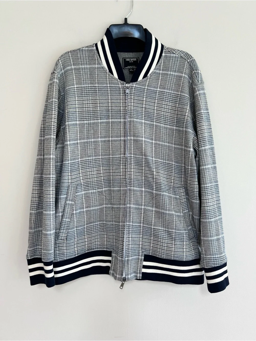 Todd Snyder Gentleman’s Tracksuit Grey Bomber Jacket Pants Plaid Houndstooth, L